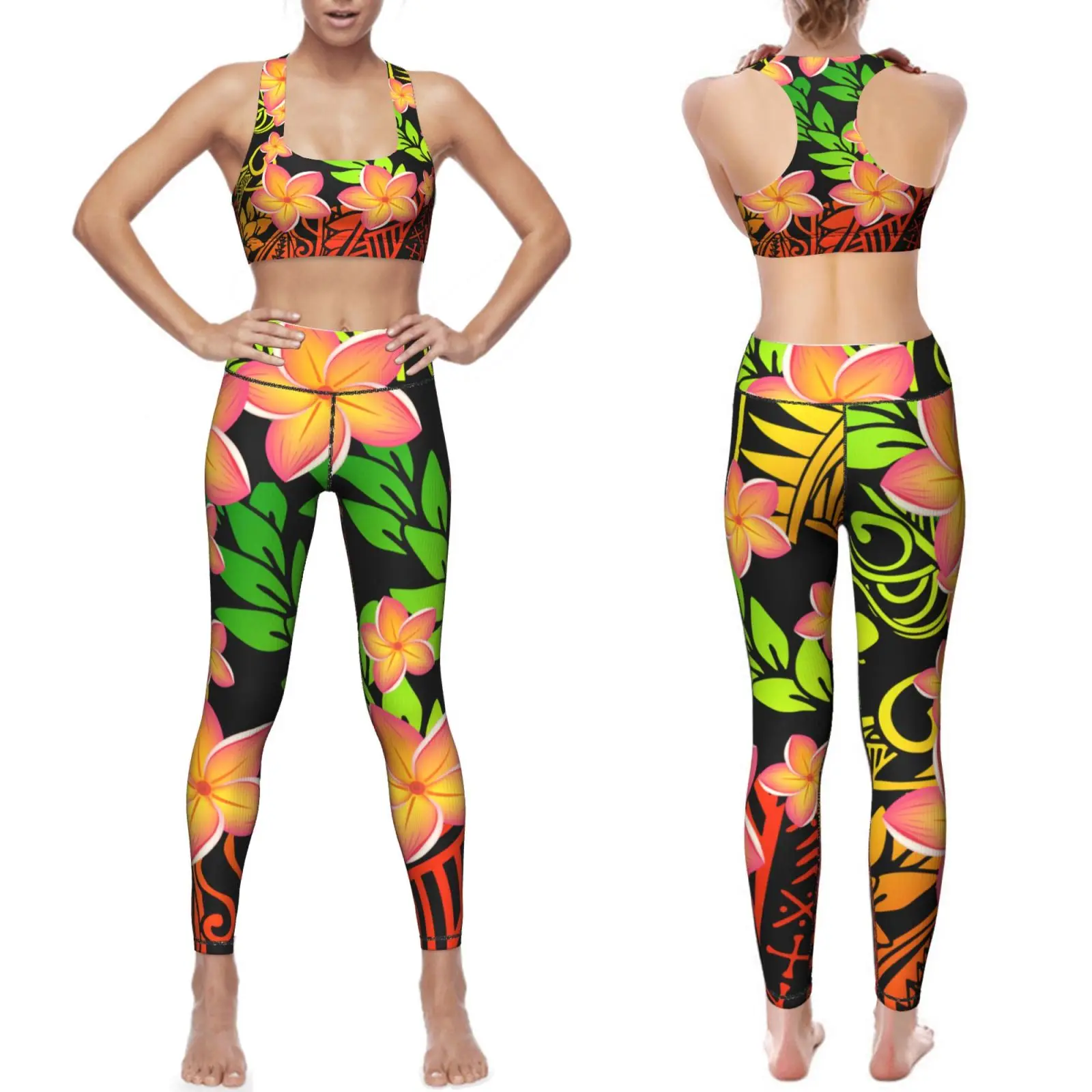 Custom Hawaii Tribal Style Fitness Wear Leggings Women Sportswear Bra And Legging Gym Set Workout Clothing Pants