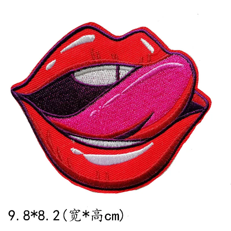Adhesive embroidery DIY cloth stickers punk lips red tongue KISS clothes patch stickers   accessories   stickers A210