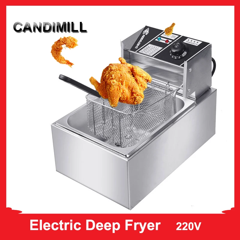 CANDIMILL 6L Electric Deep Fryer Commercial Stainless steel Grill Oven Chicken French Frie Frying Machine Kitchen Cooking