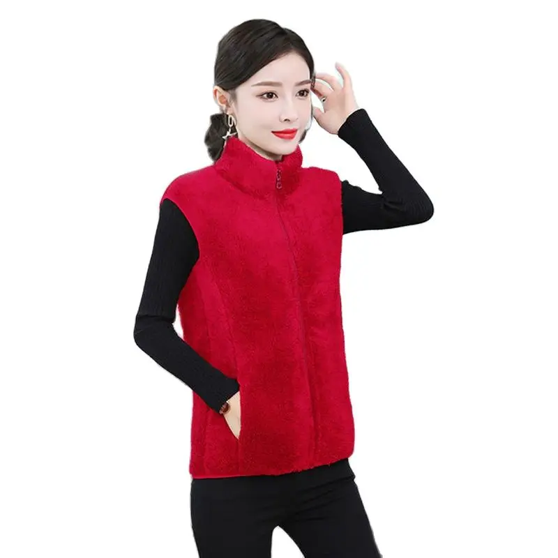 Autumn Winter Women Short Double-Faced Fleece Vest Jacket  Mother's Zipper Sleeveless Thick Warm Waistcoat Loose Vest JacketA959