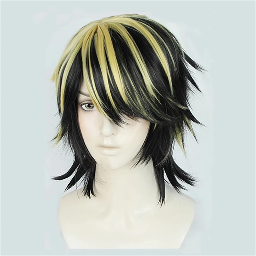 Anime Hanemiya Kazutora Cosplay Wig Tokio Manji Gang Short Black Golden Hair Heat Resistant Wigs + Earring + Tattoo Sticker image 3