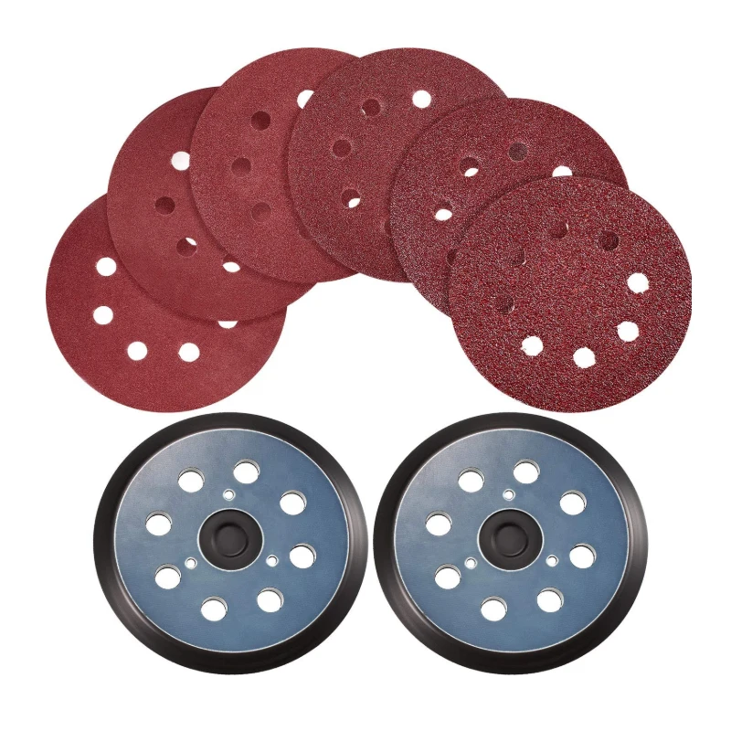 2Pcs 5 Inch 8 Holes Hook Loop Sanding Backing Pad Replaces 30Pcs Orbital Sander Disk Discs Sandpaper Porter Cable Backup Stick