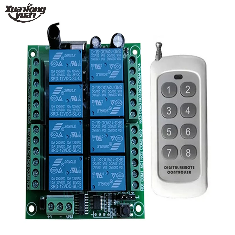 433Mhz Remote Control Switch for Light,Door, Garage Universal Smart Remote DC 24V 8CH Relay Receiver and Transmitter Controller