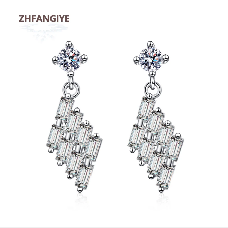 Женские серьги-подвески ZHFANGIYE, серебро 925 пробы, с цирконом, геометрической формы