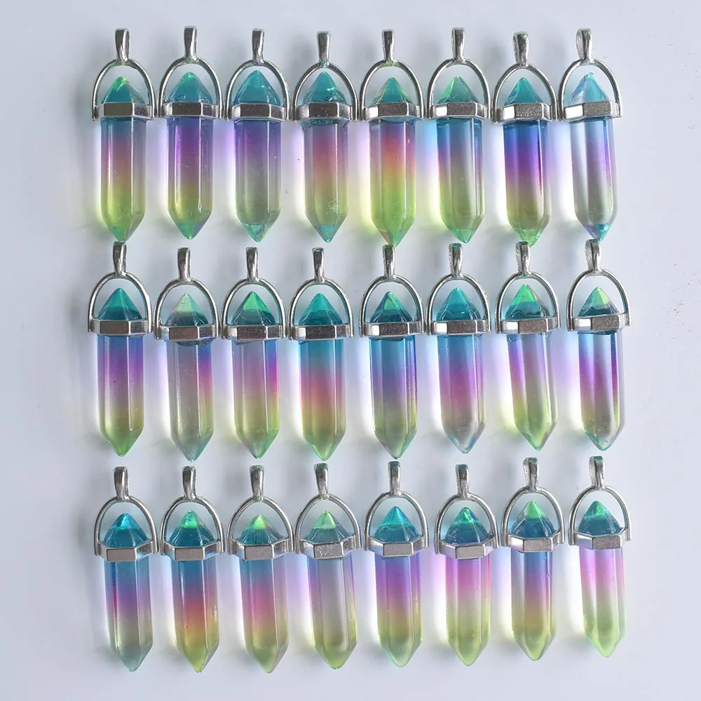 Neue modische farbige Glas-Säulenanhänger für die Schmuckherstellung, 24 Stück/Los, Großhandel, kostenloser Versand. – Detail 6
