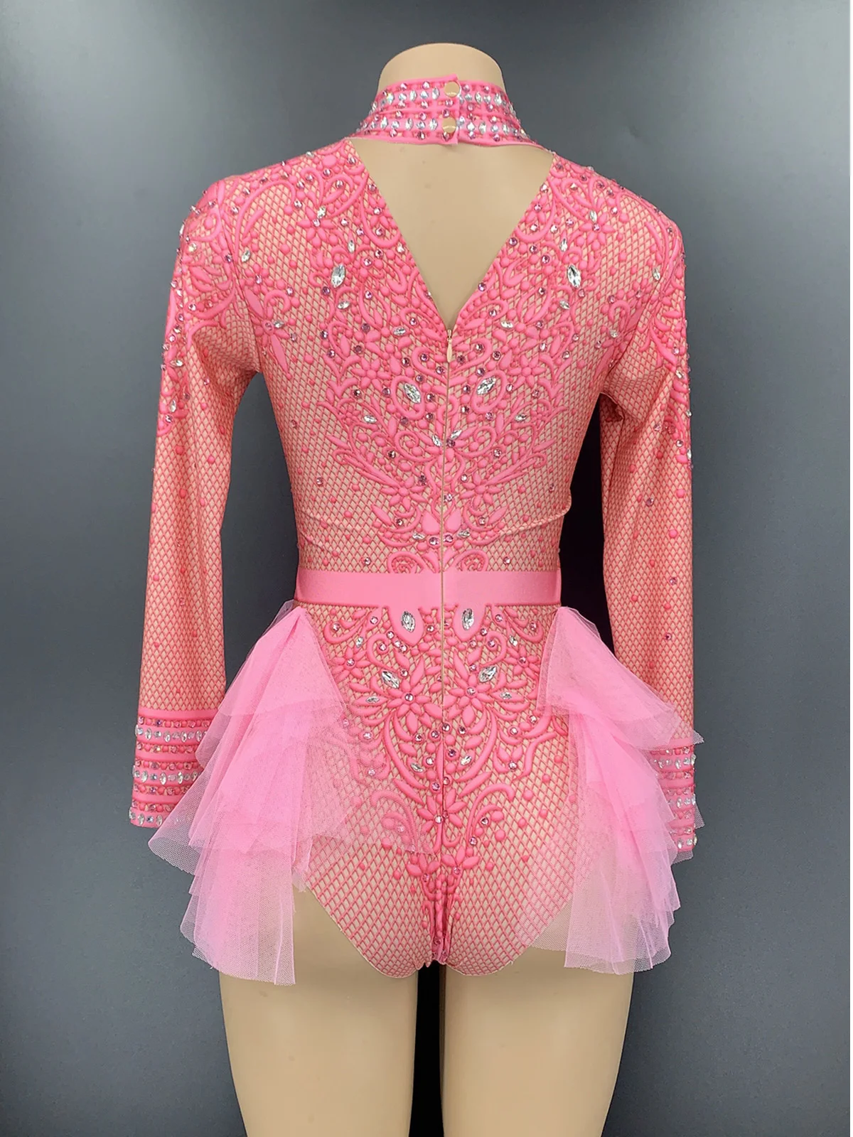 Sparkly Rhinestones Bodysuit Women Long Sleeve Club Outfit Dance Costume Sexy Show Performance Stage Wear Birthday Dress