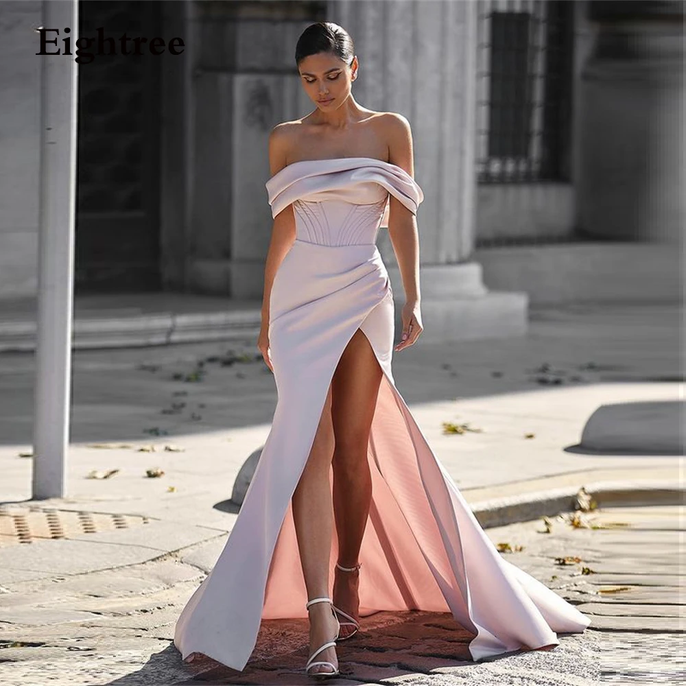 

Eightree 2024 Light Pink Mermaid Evening Dress Sleeveless Satin Side Split Slit Formal Night Party Dresses Prom Graduation Gowns