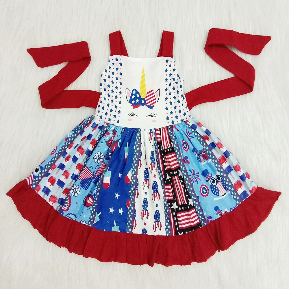 

summer high quality unicorn dress baby girls fashion twirl frocks with belt children dresses elegant july 4th party dresses