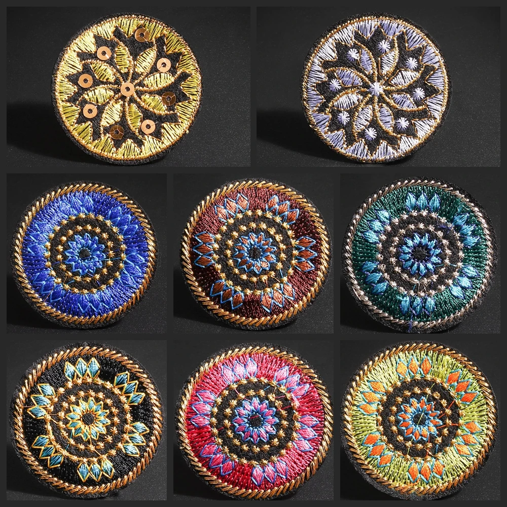 

Ethnic style round embroidery patches Flower tube colourful Bags dresses pants decoration Badge Chinese style Accessories