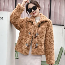 Fashion Ladies 2023 Autumn Winter New Mink Print Plush Coat Women Slim Fur Coat Female Sheep Shearing Fur One Wool Jacket A682