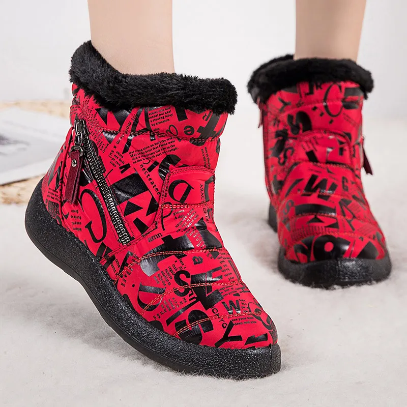Women's Boots 2023 Fashion Waterproof Winter Shoes Women's Snow Boots Zipper Winter Boots Low Heel Ankle Botas Mujer Large 34-43