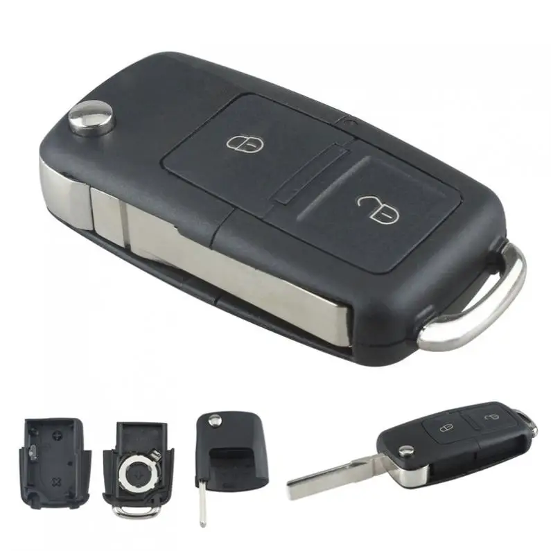 

Black 2 Buttons Smart Remote Replacement Key Case No Chip with Uncut Car Flip Key Fit for / Volkswagen / BORA / GOLF-MK4