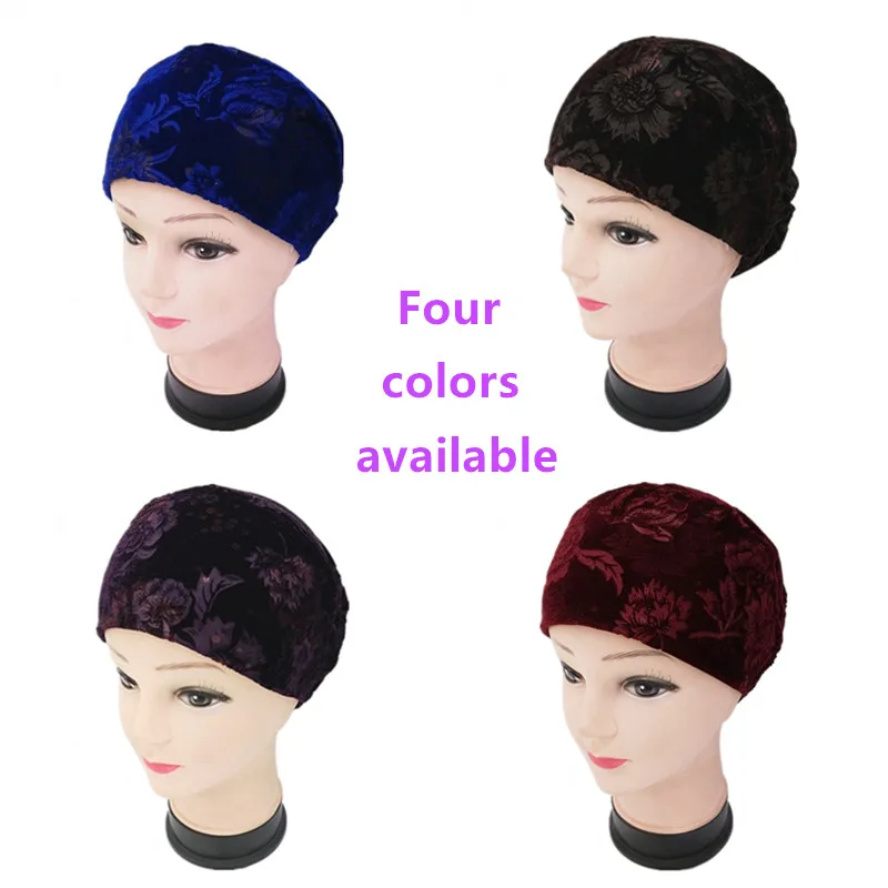 

New Elastic Fashion Velvet Hat Women's Autumn And Winter Baotou Hat pile Hat Women's inner headscarf Muslim Headscarf Hat I