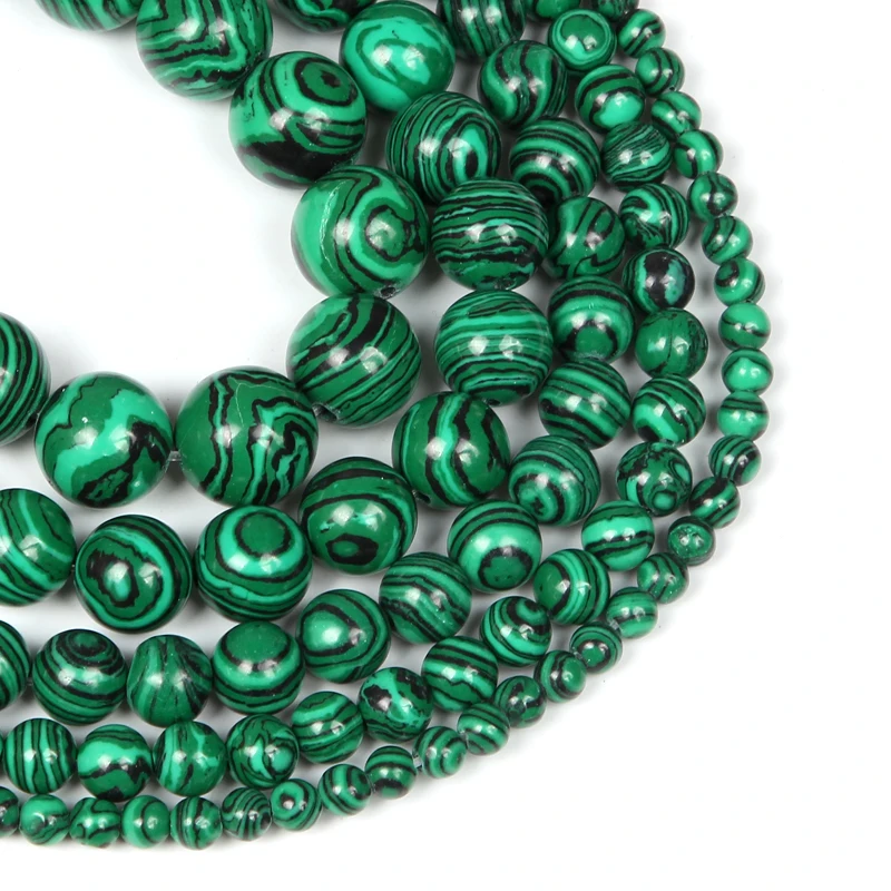 Natural Stone Beads Green Malachite Charm Round Loose Beads For Jewelry Making Needlework Bracelet Diy Strand 4/6/8/10/12MM