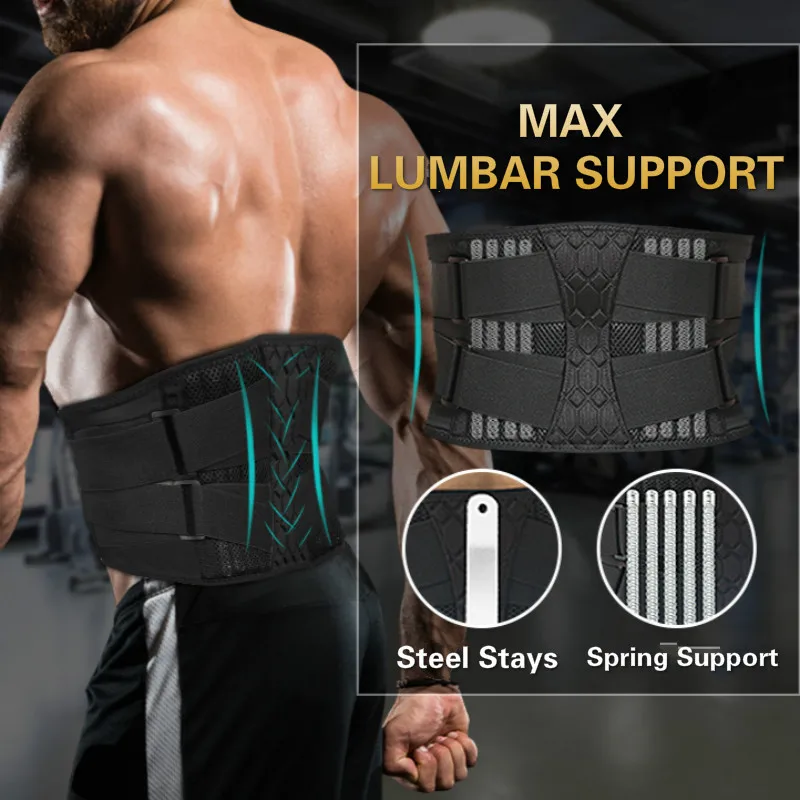 

Elastic Lumbar Back Belt Waist Support Trainer Adjustable Lumbar Pad with 10 Stays Abdominal Binder Fitness Gym Belts Women Men