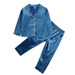 CANIS Autumn Toddler Baby Boy Girl Silk Pajamas Pyjamas Long Sleeve Button Satin Set Child Sleepwear Nightgown