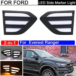 2Pcs 2-in-1 LED Side Marker Light Dynamic Amber Turn Signal Lamp DRL Lights For Ford Everest 2015-2019 Ranger 2019-2021