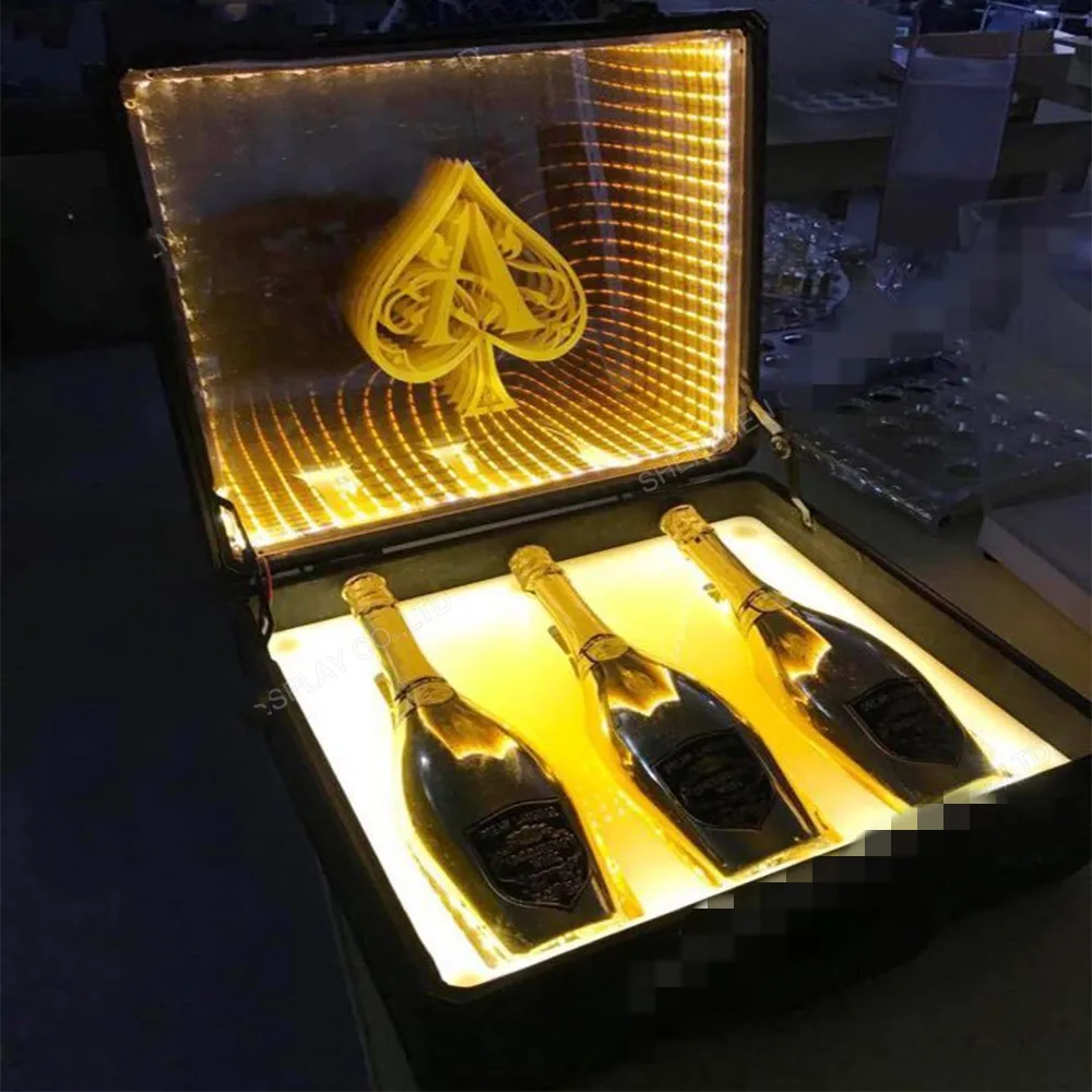 Bar Wine Presenter 3 Bottles LED Rechargeable Display Case Ace of Spade Glorifier Box Champagne Bottle Carrier For Night Club