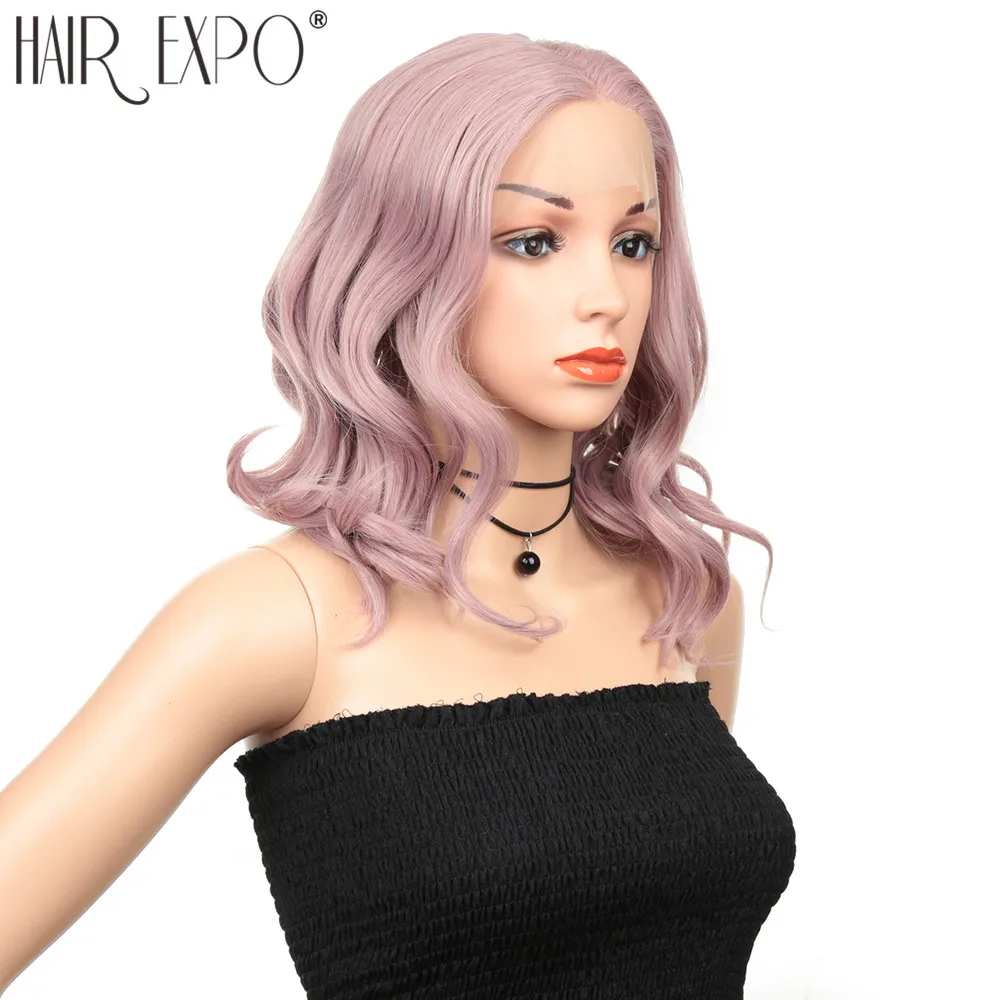 

16inch Water Wave Synthetic Lace Wigs For Black Or White Women Purple Glueless Cosplay Wig 13X4 Lace Wig Daily False Hair