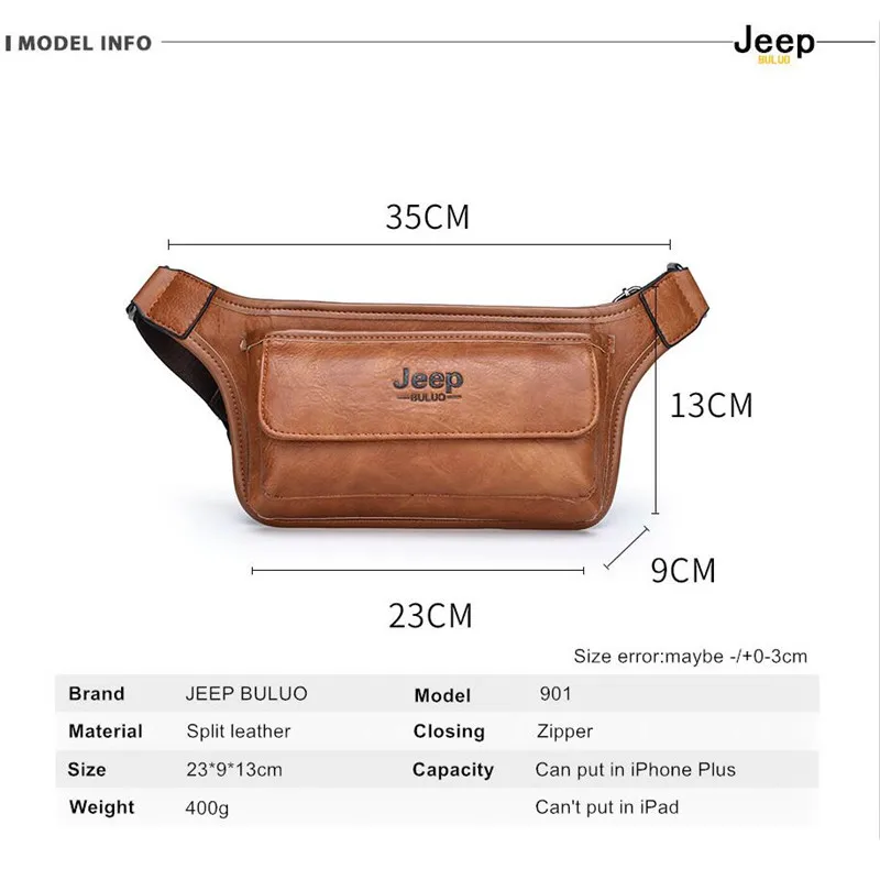 JEEPBULUO sac de ceinture pour hommes, sac de ceinture décontracté fonctionnel pour téléphone, sac à bandoulière unisexe pour ceinture en cuir, sac