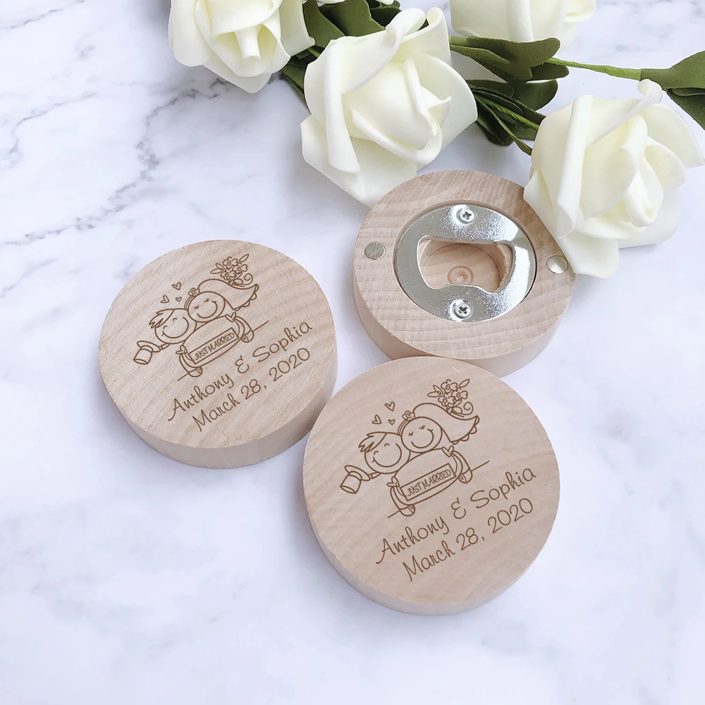 Personalisierte Hochzeitsgeschenke aus Holz, Kühlschrankmagnet, Flaschenöffner, individuell