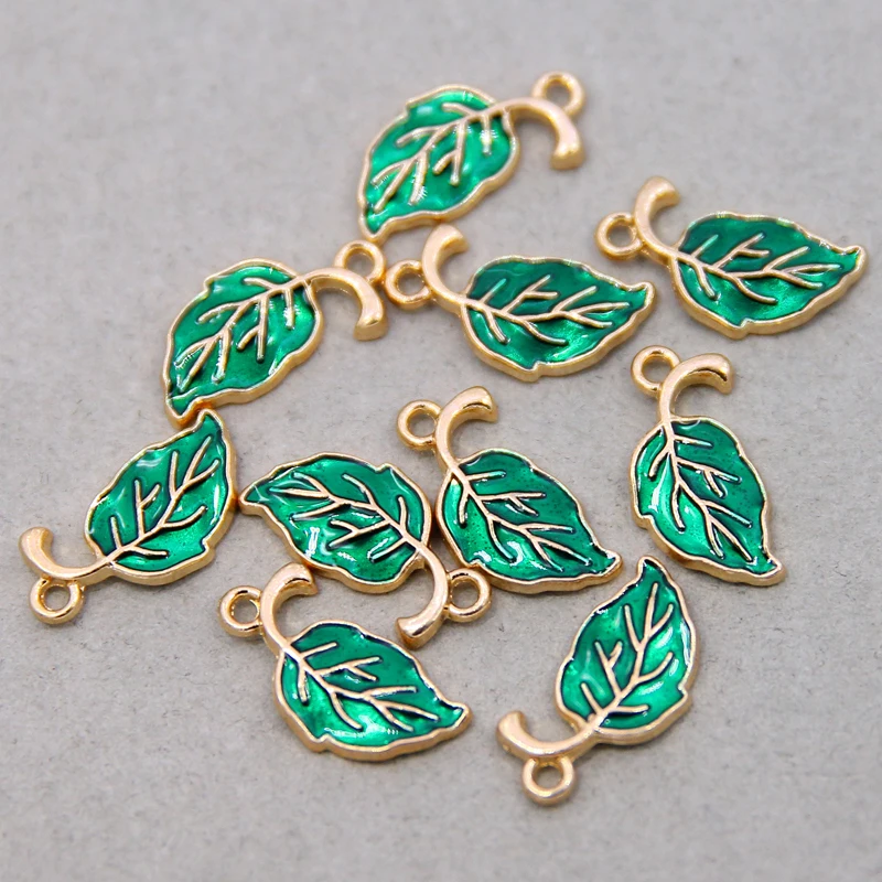 50 قطعة 10*20 مللي متر سبائك الزنك الجولة المينا CharmsGreen ليف صغيرة حلوة القلب Charms بها بنفسك القلائد أساور مجوهرات اكسسوارات