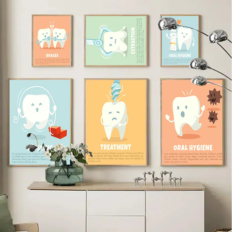 Cartoon Child Teeth Treatment Oral Hygiene Educate Wall Art Canvas Painting Posters And Prints Wall Pictures Dental Clinic Decor