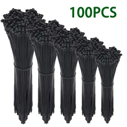 Amarre de cables de nailon con autosujeción, lazo de plástico negro, 1,9x60, 2,7x250, correa de envoltura, organizador de cremallera, cinturón de tensión, 100 Uds.