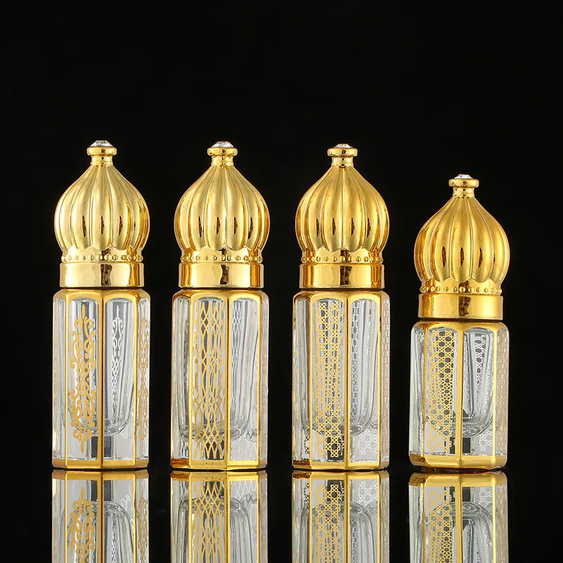 

3ml/6ml/12ml Gold Arabic Crystal Attar oil bottle Glass Bottle Essential oil Bottle for Perfume Oil with Dropper Stick /Roller