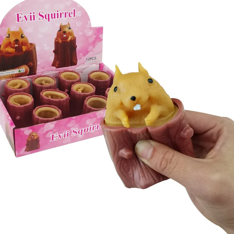 Cute Animal Squirrel Squeeze Squirrel Vent Squirrel Cup Decompression Toy Stump Rubber Stake Fidget Toys Gift For Friends