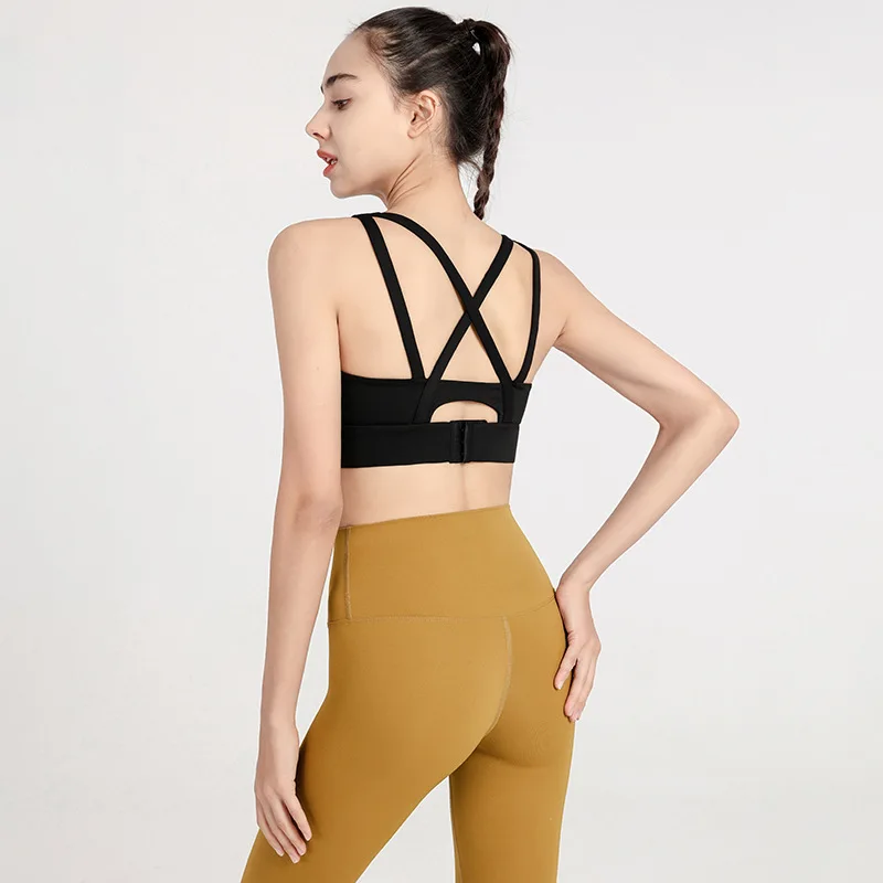 Sport Bras Women High Impact Gym Workout Bra Girls Cross Straps Shockproof Fitness Brassiere Padded Running Yoga Vest Tank Tops
