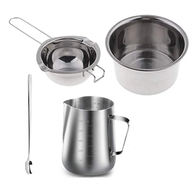 4 Set Stainless Steel Double Boiler Long Handle Wax Melting Pot, Pitcher & Mixing Spoon Candle Soap Making, DIY Scented Candle H