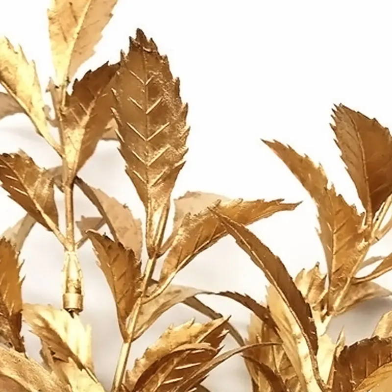 Shiny Golden Artificial Plant Gold Silver Leaves Christmas Wedding Decorative Fake Flower Floral DIY Accessories Decor Supplies