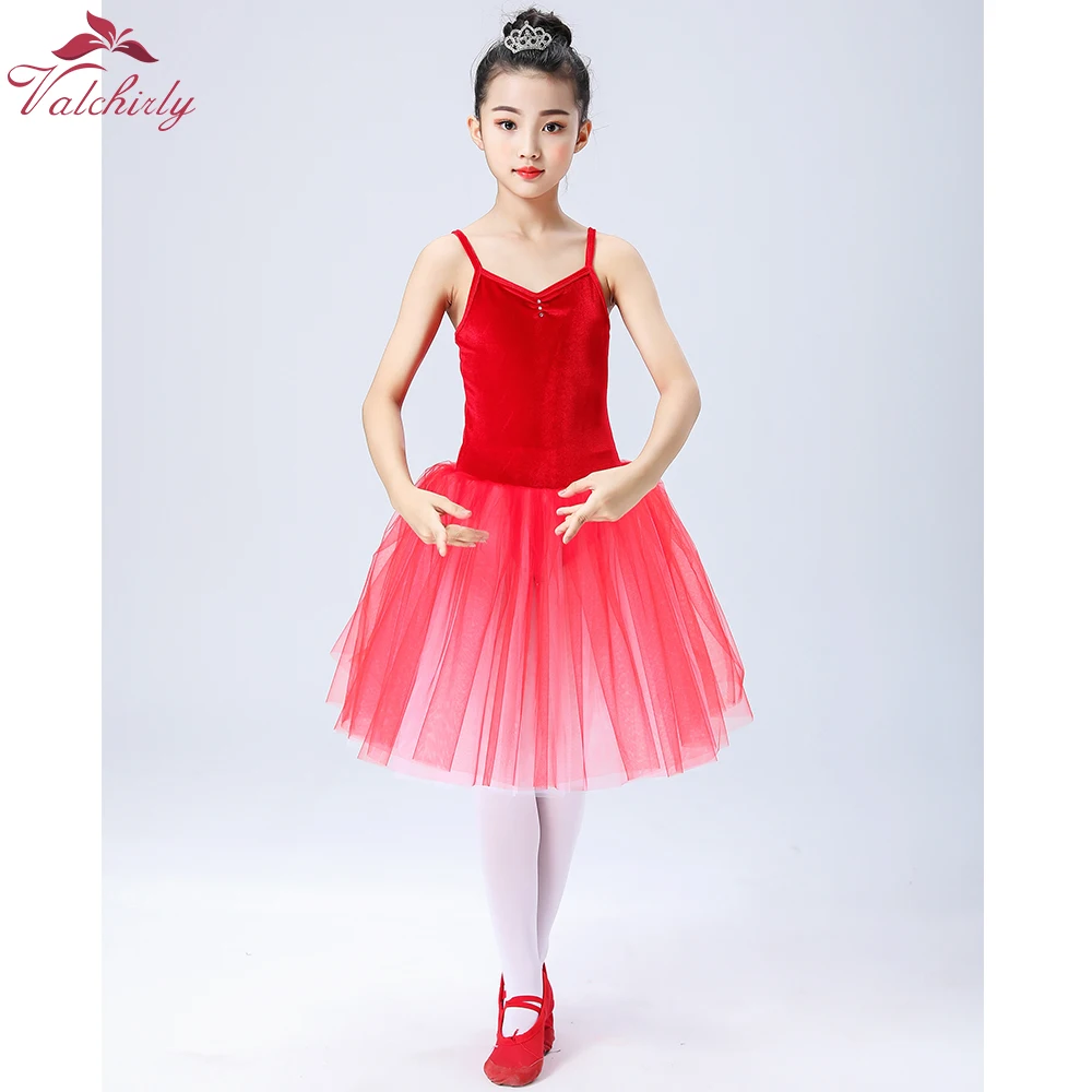 Neue Mädchen Ballett Kleid Samt Leibchen Stil Lange Tüll Rock Kinder Geburtstag Geschenk Bühne Leistung