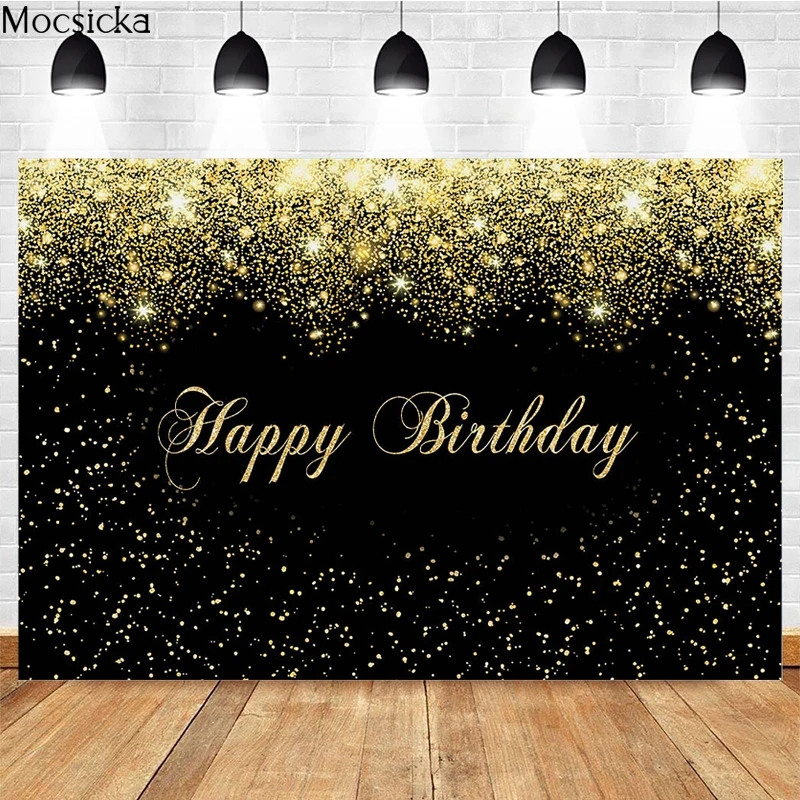 

Happy Birthday Photography Background Golden Glitter Decoration Props Children Birthday Party Custom Photo Backdrop Studio