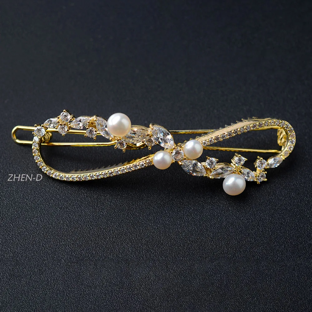 ZHEN-D Jewelry Symmetrical Art Gorgeous Bow Freshwater akoya Pearls Beauty Hair clip accessories Hairpin Gift for girl women