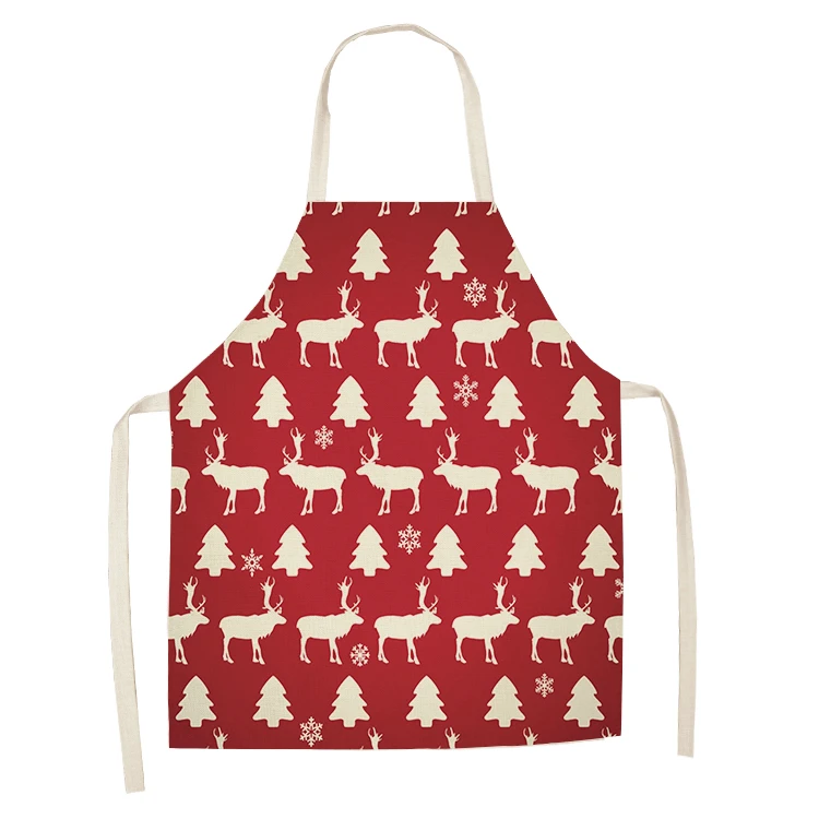 Christmas Decorations Santa Claus Red Sleeveless Apron Cotton and Linen Kitchen Apron Women\'s Home Cooking Barbecue Bib Apron