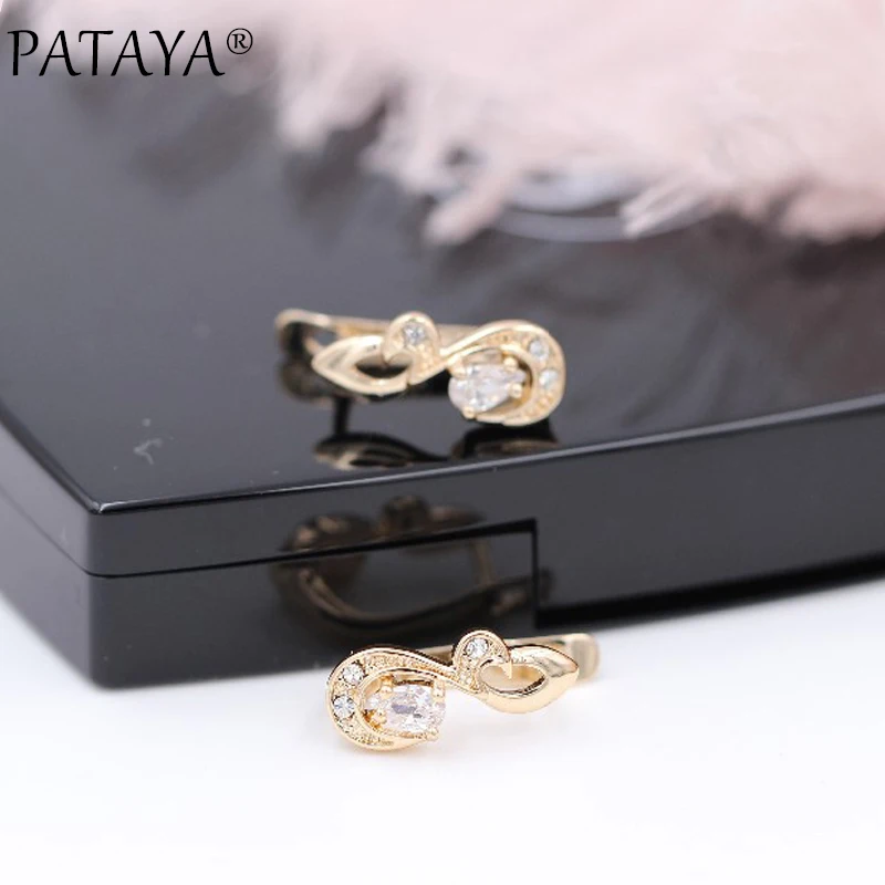 PATAYA New Small Flower Natural Zircon Women Earring 585 Rose Gold Color Trendy Drop Earrings Hollow Cute Fine Fashion Jewelry