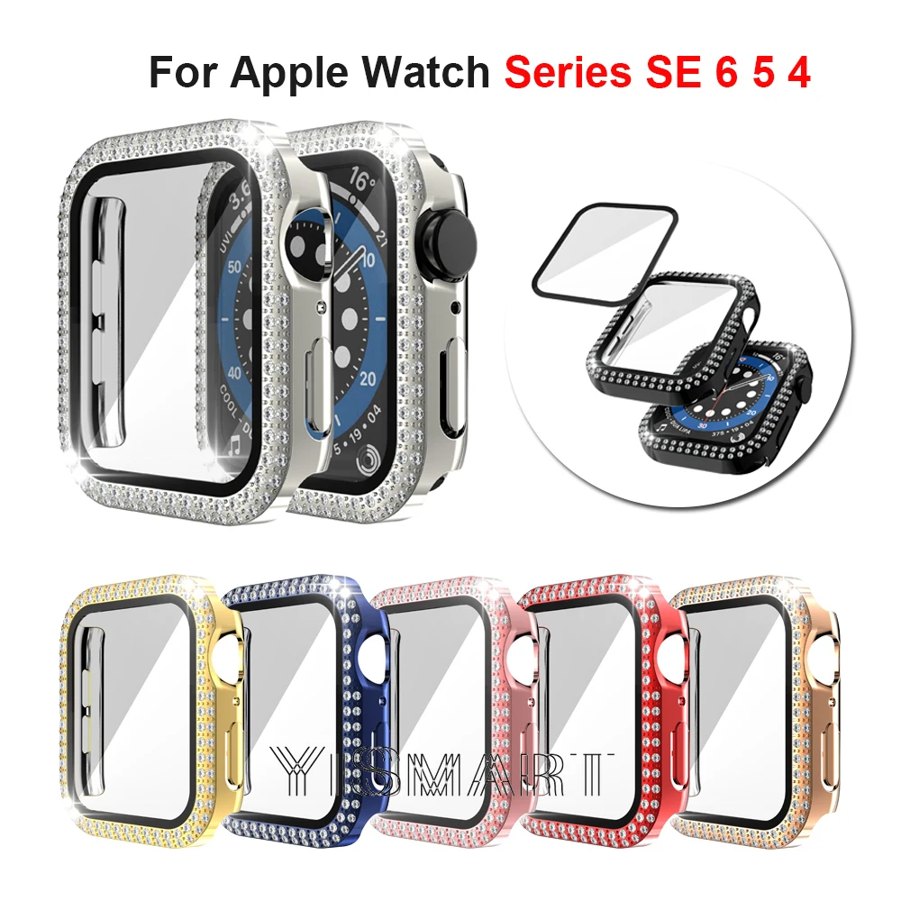 Glass+Case For Apple Watch Series 6 5 4 SE 44mm 40mm iWatch bumper Full Screen Protector Cover Apple watch Accessories