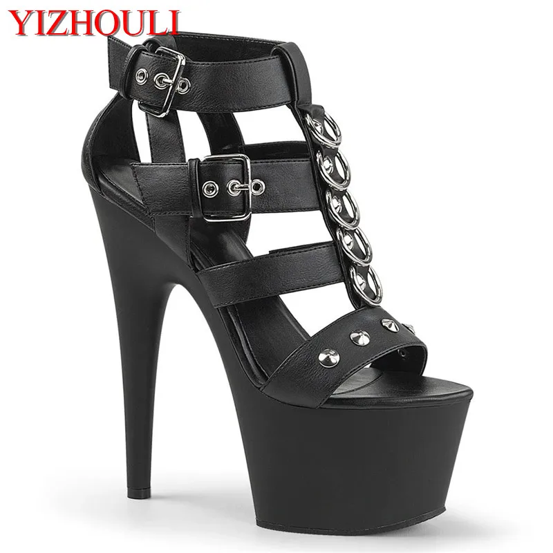 

Rivet decoration, 17cm high-heeled slippers for women's high heels, 7in dancing shoes for model party stage