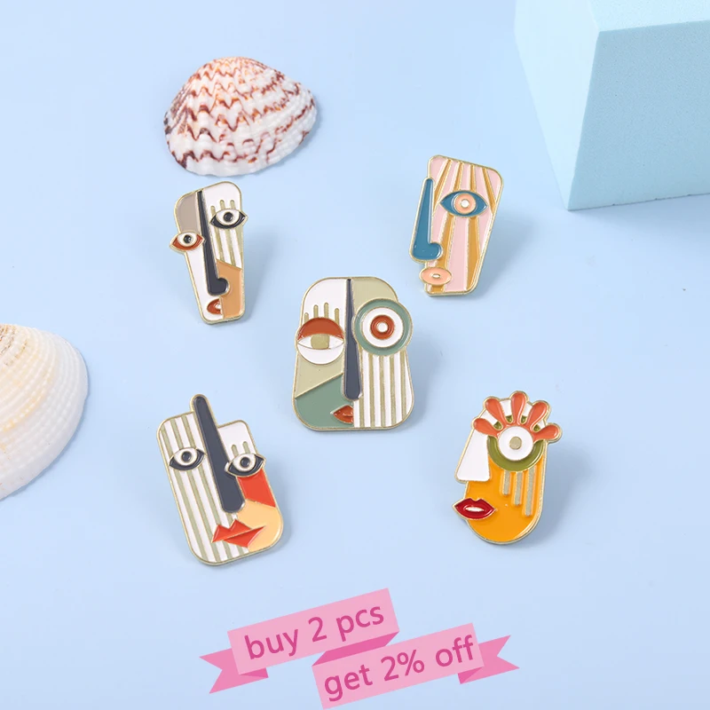 مجردة الوجه المينا دبابيس الحديثة هندسية صورة الفن المعادن دبابيس الحيوان شارات دبابيس حتى هدية للرجال النساء اكسسوارات