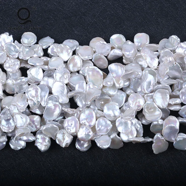 Natural White Irregular Flower Shape Keshi Freshwater Pearl Strand