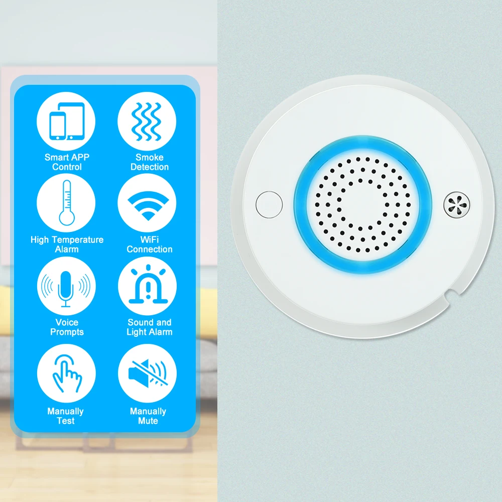 Smart Wireless WIFI+APP Fire Smoke & Temperature Sensor Wireless Smoke Temperature Detector Home Security Alarm System