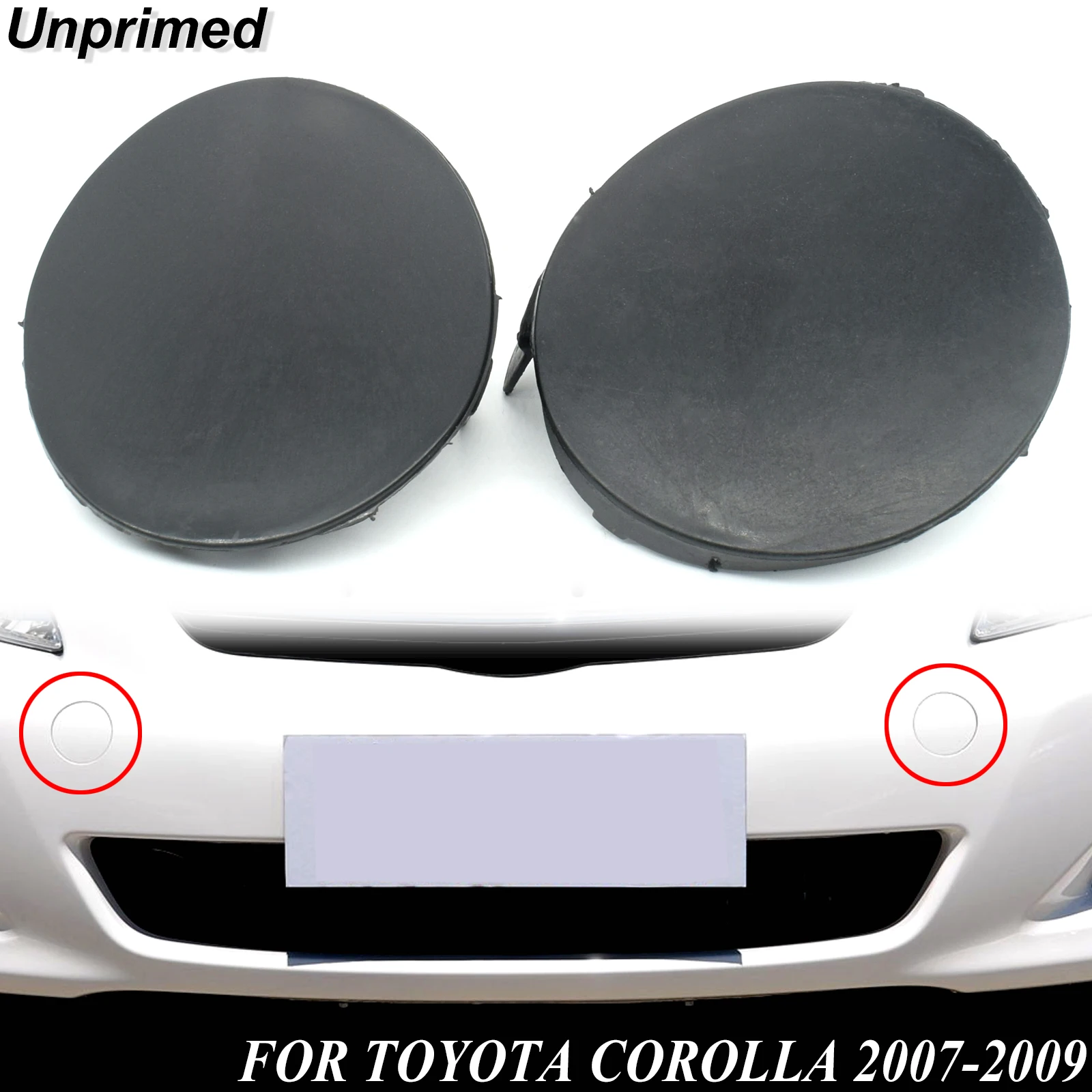 2x For Toyota Corolla 2007-2009 Right Left Car Tow Cover Hook Eye Towing Cap Unprimed 52127-02910 Front Bumper 2008 52128-02910