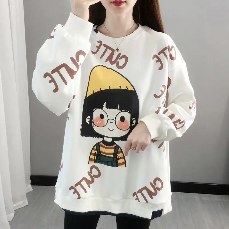 Baumwolle Herbst Winter Mädchen Mantel sowie Samt lässig süße Frauen Kleidung Sweatshirt Druck Harajuku mit Brille niedlichen Mädchen Pullover