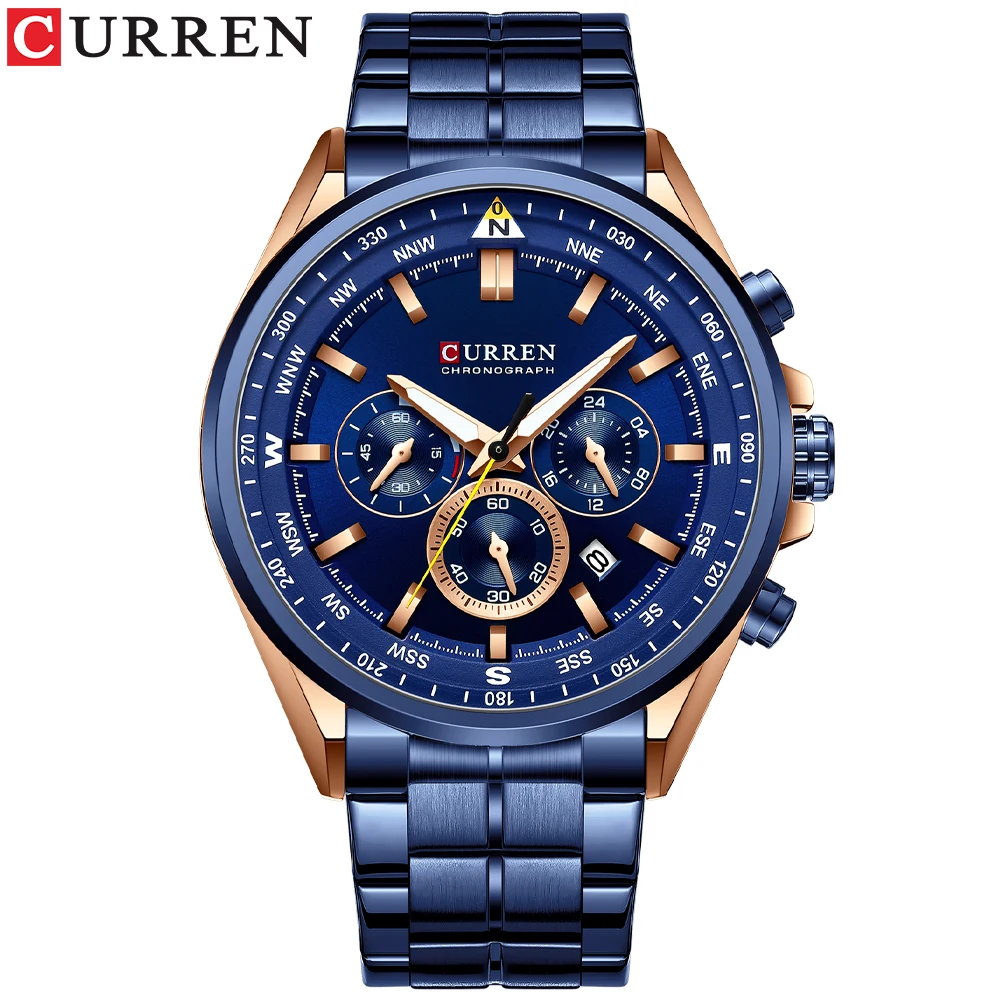 CURREN Luxus-Markenuhren für Herren, lässig, sportlich, Quarz-Armbanduhr mit 316, Edelstahlband, Chronographenuhr, Herren, Silber 7