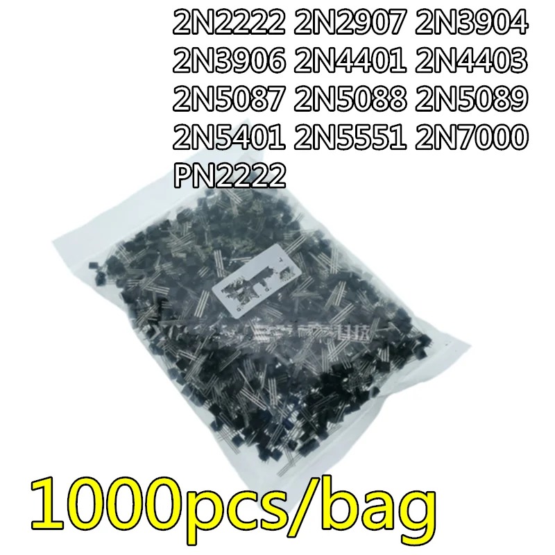 

1000pcs/lot 2N2222 2N2907 2N3904 2N3906 2N4401 2N4403 2N5087 2N5088 2N5089 2N5401 2N5551 2N7000 PN2222 transistors TO-92