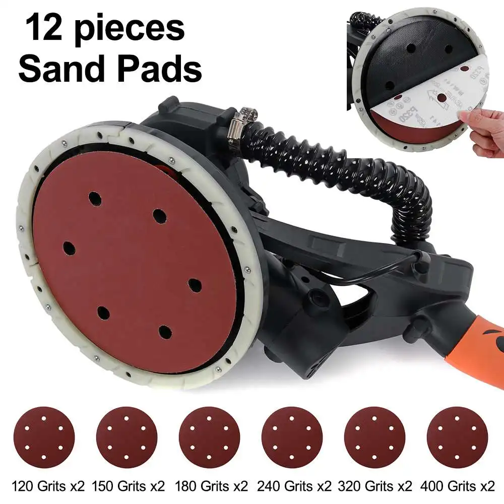 1380W Electric Drywall Sander 215MM Pole Drywall Sander Grinding Portable with Sandpaper Variable Speed 2m Hose LED Strip Light