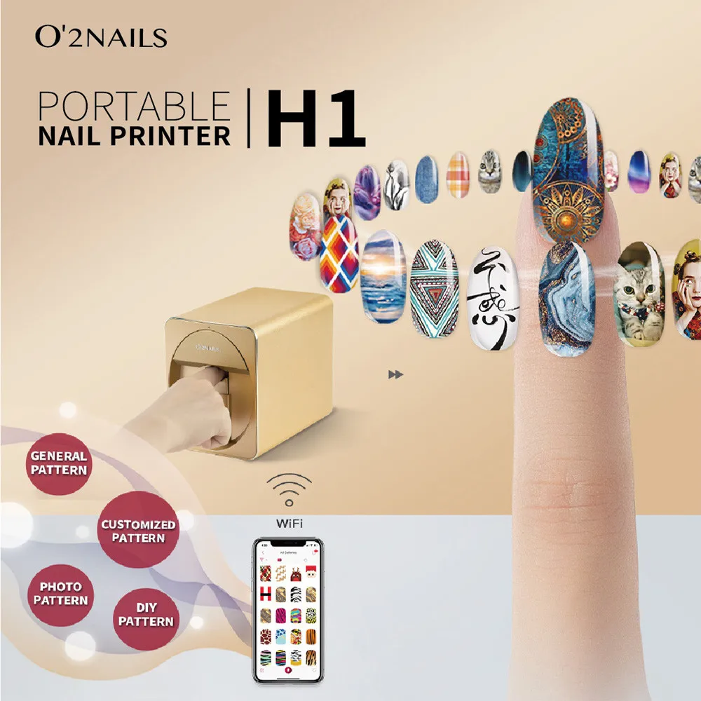 O2nails Mini Printer for Nails Professional 3D Nail Printer H1 Portable Mobile Nail Art Printing Machine For Home Or Nail Salon