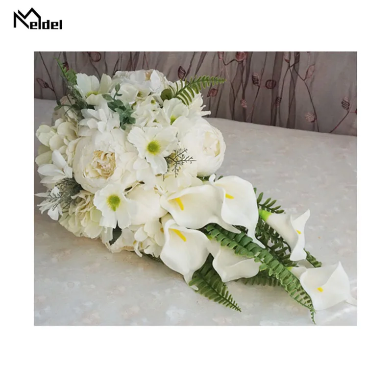 Meldel Bride Waterfall Wedding Bouquet Artificial Vintage Peony Hydrangea Flower Calla Lily Marriage Supplies Luxurious Bouquets